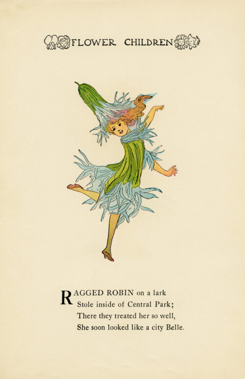 Ragged Robin flower child, Elizabeth Gordon, old book page, vintage flower children poem, vintage storybook printable