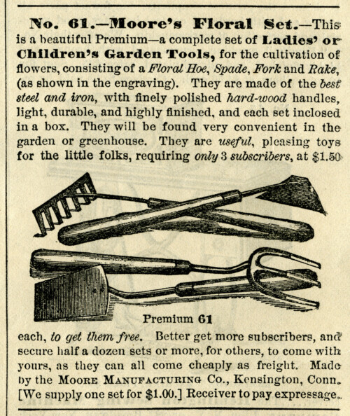 vintage garden clipart, free black and white graphics, antique garden tools, vintage magazine advertising, hoe spade fork rake illustration