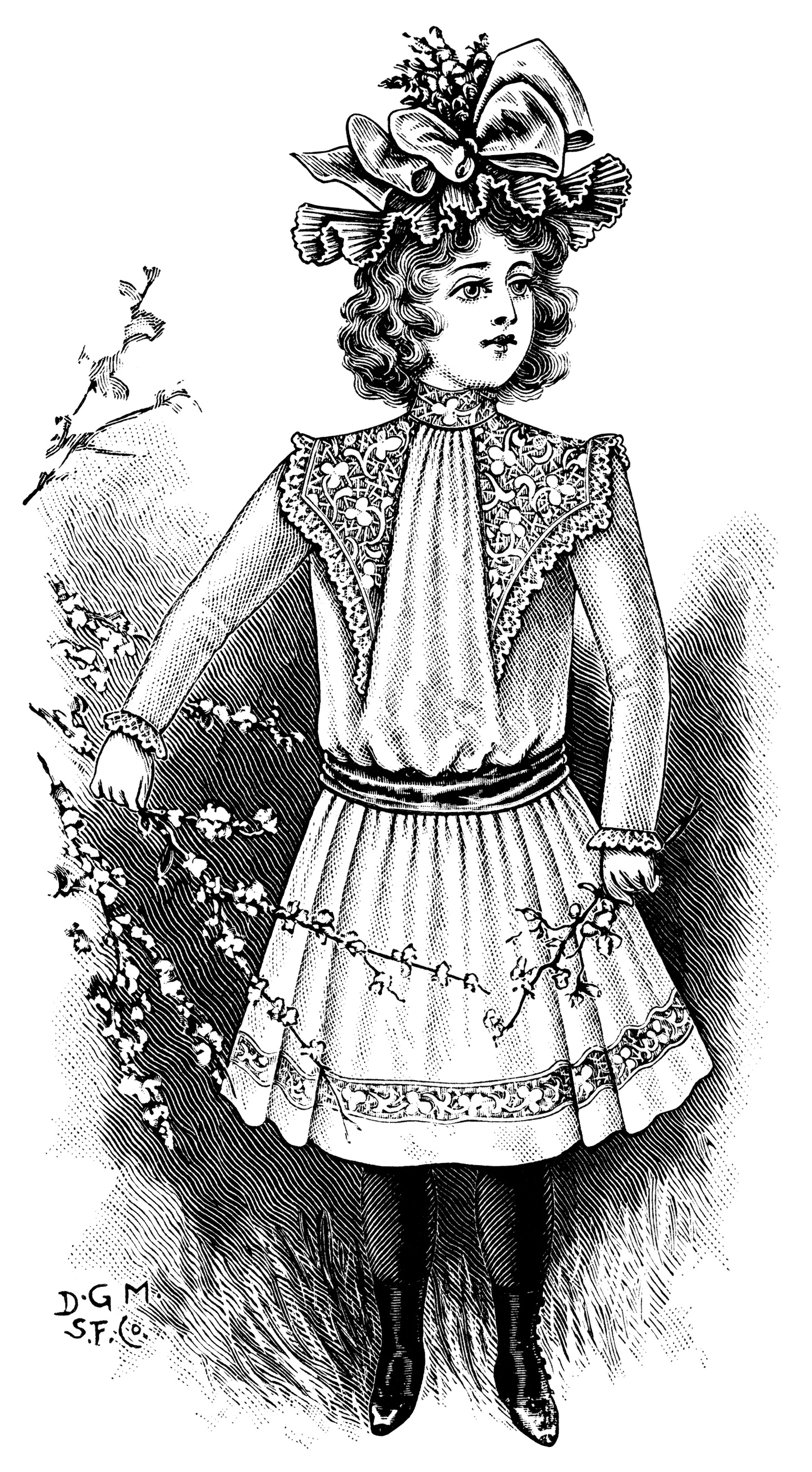 toddler girl clip art black and white