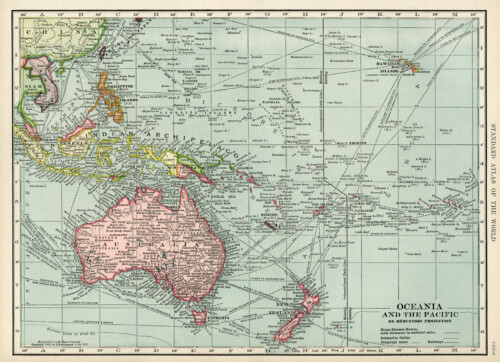 Oceania and Pacific map, vintage map download, antique map, C. S. Hammond, map of ocean and islands