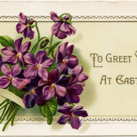 vintage easter postcard, violets clip art, old fashioned easter card, floral easter postcard, bouquet of violets illustration