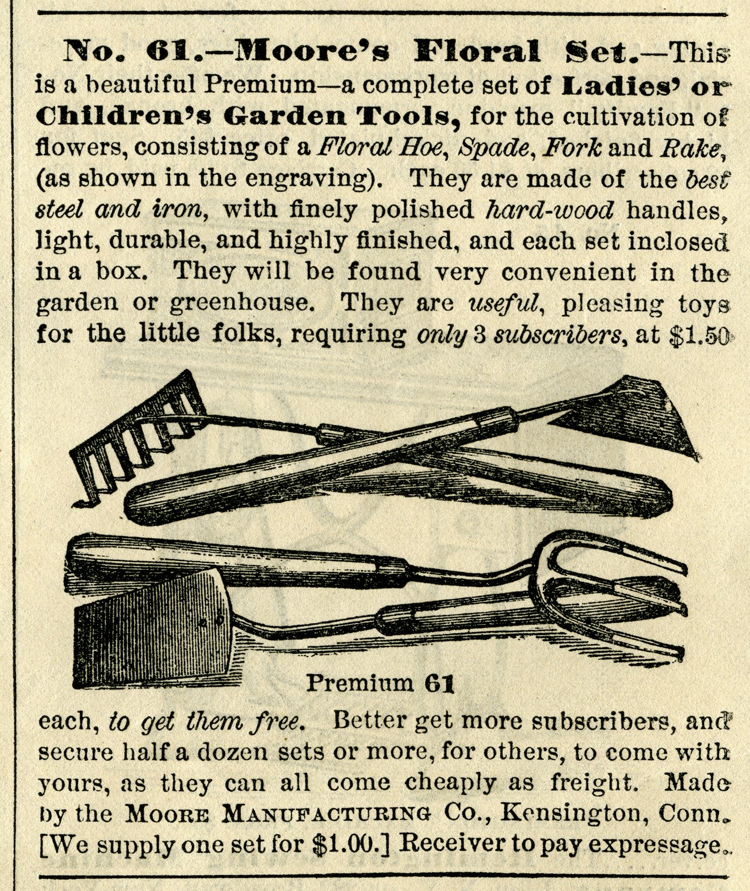 vintage garden clipart, free black and white graphics, antique garden tools, vintage magazine advertising, hoe spade fork rake illustration