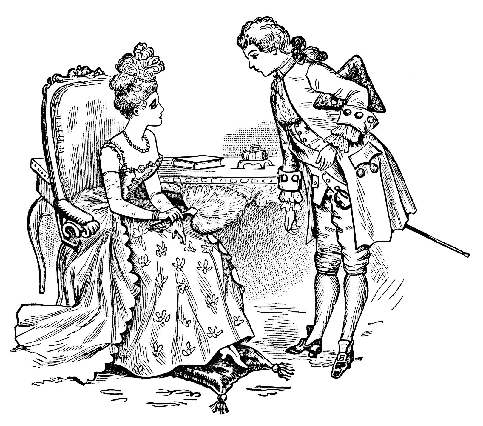 black and white graphics, printable vintage advertisement, Victorian couple clipart, butterick publishing company, Victorian etiquette ad, Victorian lady gentleman illustration