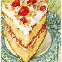 strawberry cake picture,vintage cake clip art,baked goods illustration,vintage kitchen graphics,printable cookbook page,strawberry shortcake recipe
