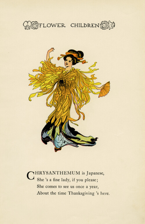 chrysanthemum flower child, Elizabeth Gordon, old book page, vintage flower children poem, vintage storybook printable
