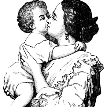 Victorian mother and baby, mom and baby clip art, black and white graphics, printable mother and child illustration, vintage baby clipart