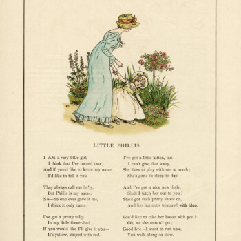 Kate Greenaway, little phillis, vintage storybook image, old fashioned poem, mother and child clip art, Victorian girl clipart