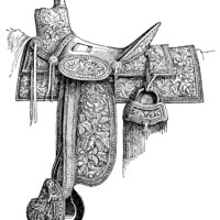 vintage horse saddle, Mexican stamped leather, saddle clip art, black and white graphics