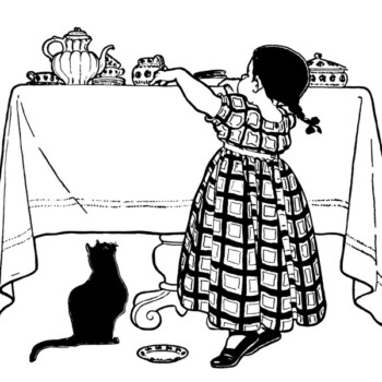 Free vintage clip art girl at table