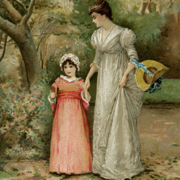 Free vintage clip art mother daughter out for a morning walk
