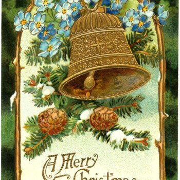vintage Christmas postcard, Christmas bell clip art, Victorian Christmas card, antique Christmas illustration, printable vintage Christmas