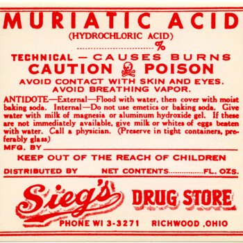 vintage poison label, muriatic acid label, red white label, antique medicine, vintage pharmacy clip art