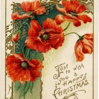 Victorian Christmas card, poppy clip art, poppies card, vintage greeting card, old fashioned Christmas