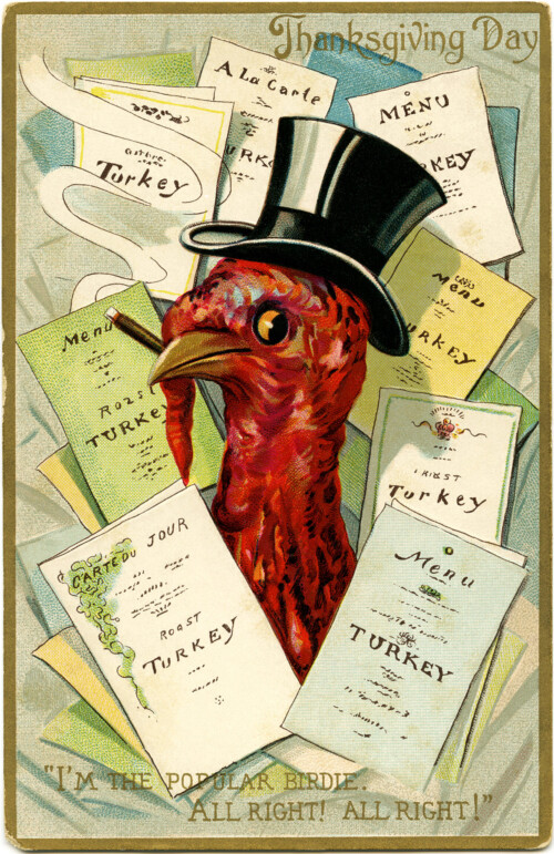 top hat turkey, turkey menu image, antique Thanksgiving postcard, turkey clip art, Victorian thanksgiving clipart, vintage turkey graphic, old fashioned thanksgiving card