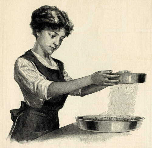 woman cooking clip art, Edwardian girl cooking, vintage kitchen clipart, black and white graphics, vintage baking image