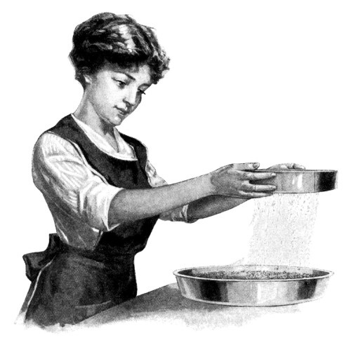 woman cooking clip art, Edwardian girl cooking, vintage kitchen clipart, black and white graphics, vintage baking image