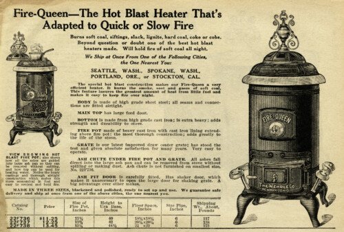 Fire Queen stove, antique stove ad, black and white clip art, parlor heater illustration, coal burning stove clip art, digital catalog advert