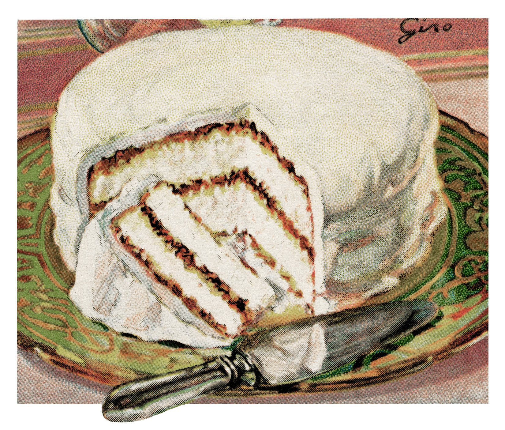 vintage cake clip art, lady baltimore cake, baked goods illustration, vintage kitchen graphics, printable cookbook page, old fashioned cake recipe