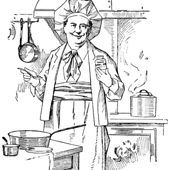 chef clip art, vintage kitchen printable, black and white graphics, vintage cooking illustration, food preparation sketch