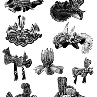 vintage hat clip art, black and white graphics, Victorian ladies hat, old fashioned hat illustration, Victorian millinery fashion
