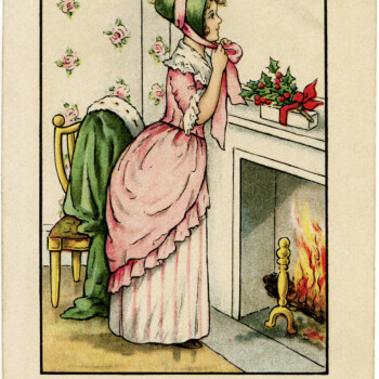 vintage Christmas postcard, Victorian lady Christmas, old fashioned Christmas card, vintage lady clip art, printable Christmas image