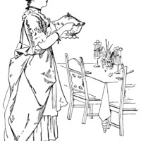 Victorian lady, woman serving food, black and white graphics, vintage kitchen clip art, Victorian maid clipart