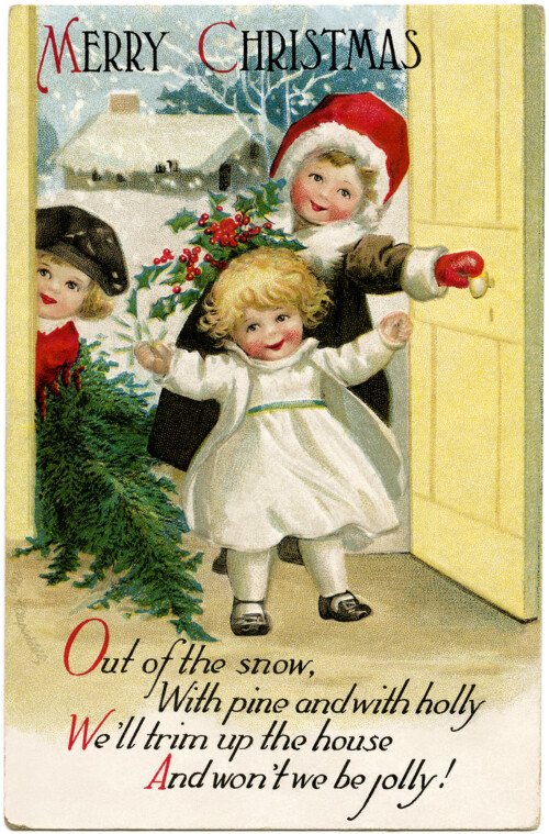 vintage Christmas postcard, Ellen Clapsaddle, Christmas children illustration, Victorian Clapsaddle children, antique Christmas card