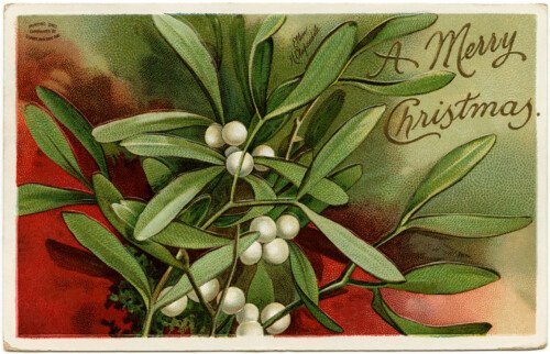 antique Christmas postcard, Ellen Clapsaddle, mistletoe and berries, Victorian Clapsaddle card, vintage Christmas clip art