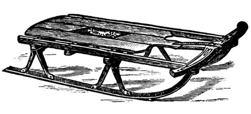 vintage magazine advert, flexible flyer ad, antique sled illustration, vintage sled clip art, black and white graphics, S. L. Allen & Co Philadelphia
