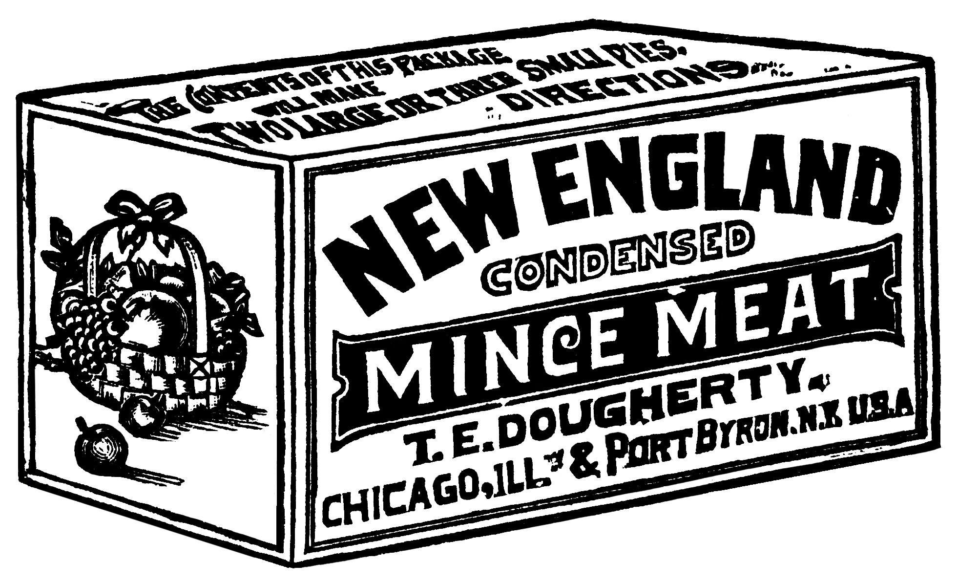 mincemeat ad, dougherty’s mince meat, black and white graphics, Christmas clip art, antique magazine ad