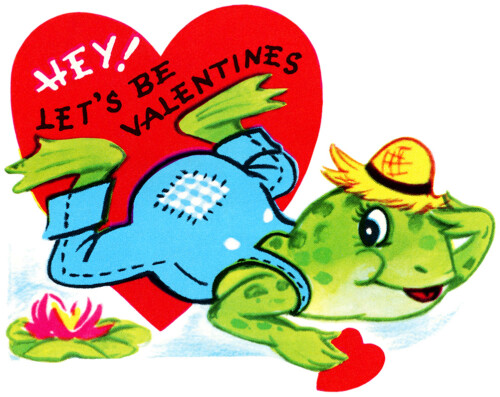 vintage valentine clip art, retro valentine card, printable valentine, frog valentine