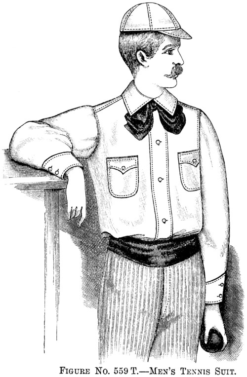 moustache man, Victorian fashion, vintage tennis suit, black and white graphics, vintage clip art