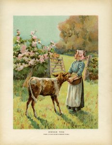 dinner time, Florence M Gill, vintage farm art, Victorian girl clip art, printable vintage, storybook illustration 