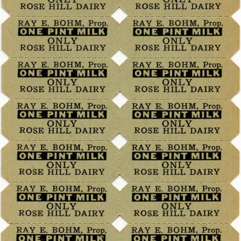 milk ticket, rose hill dairy, ray bohm, milk coupon, vintage kitchen ephemera