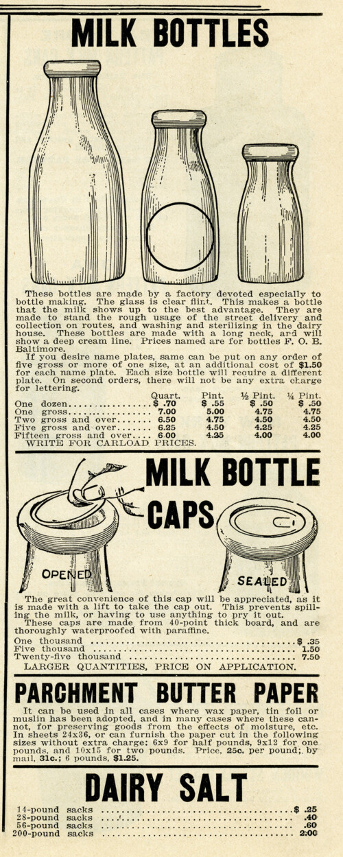 milk bottle clip art, vintage dairy, paper ephemera, black and white graphics, antique catalog ad
