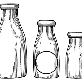milk bottle clip art, vintage dairy, paper ephemera, black and white graphics, antique catalog ad