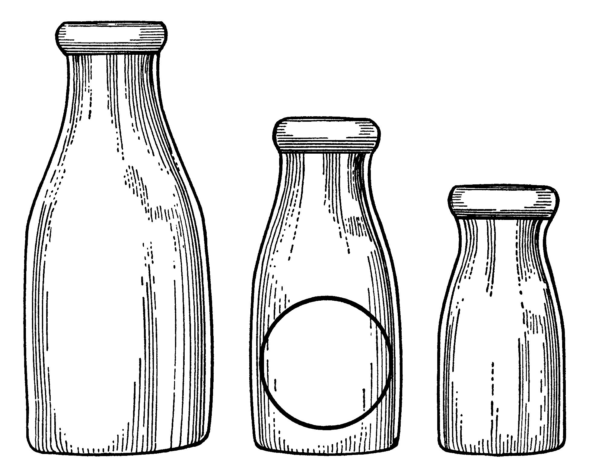 milk bottle clip art, vintage dairy, paper ephemera, black and white graphics, antique catalog ad