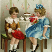 vintage New Year card, Ellen Clapsaddle, Victorian children clip art, boy girl vintage image
