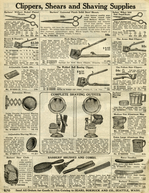 hair clippers, barbers scissors, old catalog page, junk journal printable, antique grooming supplies
