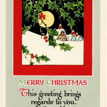 vintage Christmas, snowy village, antique Christmas card, Christmas clip art, vintage postcard graphics