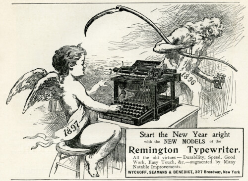 typewriter clip art, vintage typewriter ad, Remington typewriter, new year clip art, black and white graphics