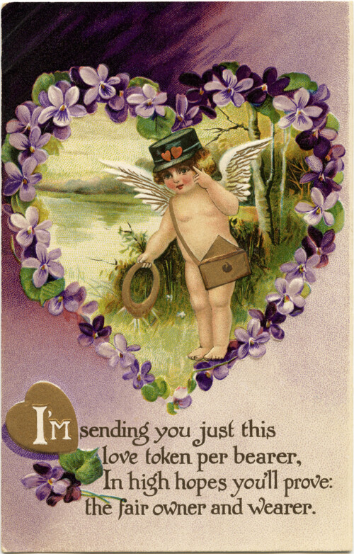 free vintage valentine clip art cherub and purple violets