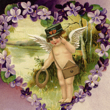 free vintage valentine clip art cherub and purple violets
