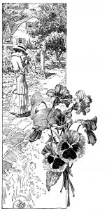 Ferry’s seeds, vintage magazine ad, vintage garden clip art, black and white clipart, Victorian lady illustration