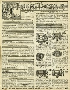 vintage fishing tackle, old catalogue page, fishing clip art, junk journal printable