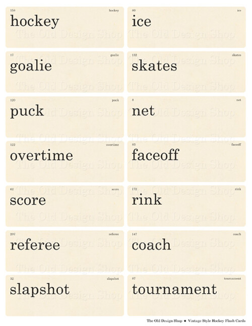 vintage style printable hockey flash cards