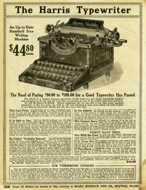 Free Vintage Printable Typewriter Catalog Advertisement