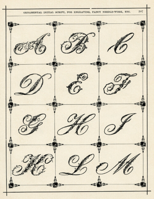 ornamental typography, vintage alphabet, fancy alphabet, Victorian penmanship, initial script