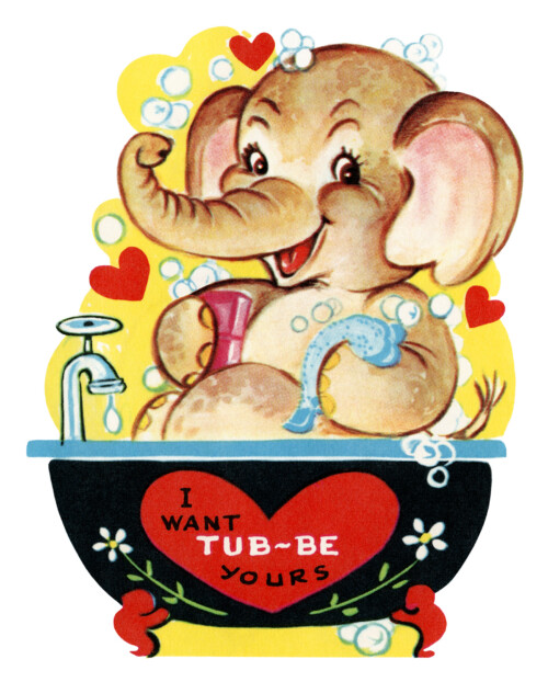 free printable vintage kids valentine elephant in tub