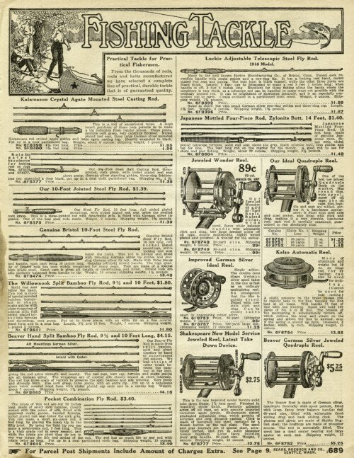 vintage fishing tackle, old catalogue page, fishing clip art, junk journal printable